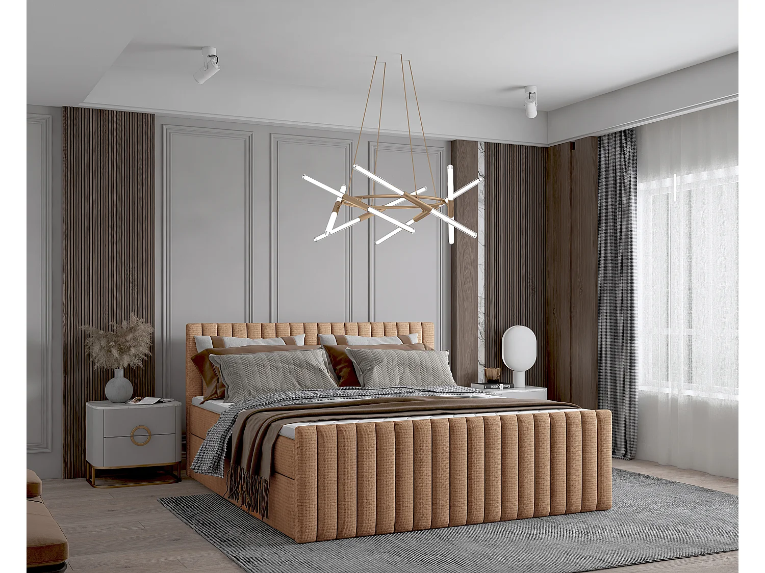 Continentaal boxspringbed DEMETER 160x200 cm in oranje stof FLOW 8