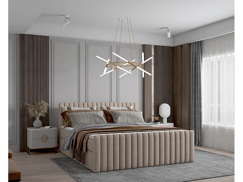 Continentaal boxspringbed DEMETER 120x200 cm in beige stof FLOW 2