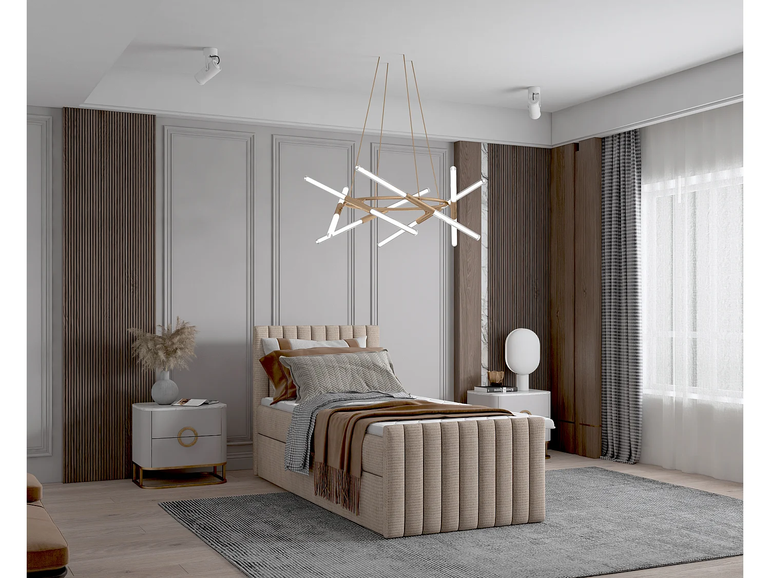 Continentaal boxspringbed DEMETER 80x200 cm in beige stof FLOW 2