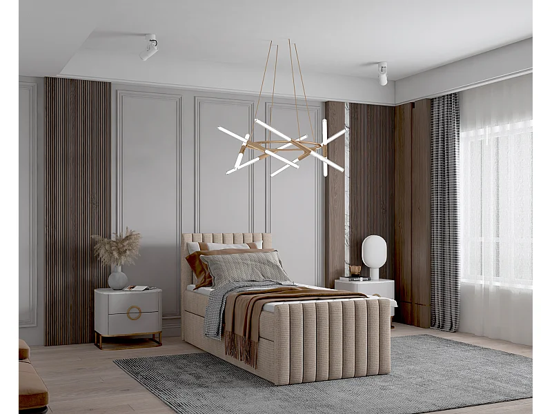 Continentaal boxspringbed DEMETER 80x200 cm in beige stof FLOW 2