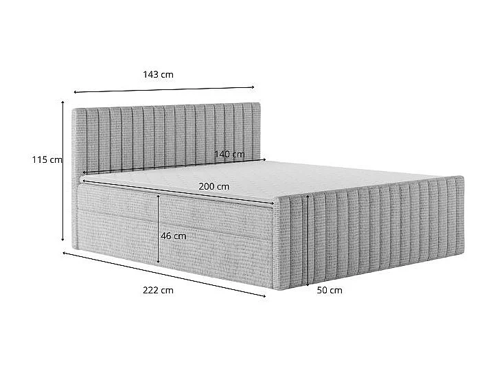 Continentaal boxspringbed DEMETER 140x200 cm in beige stof FLOW 2