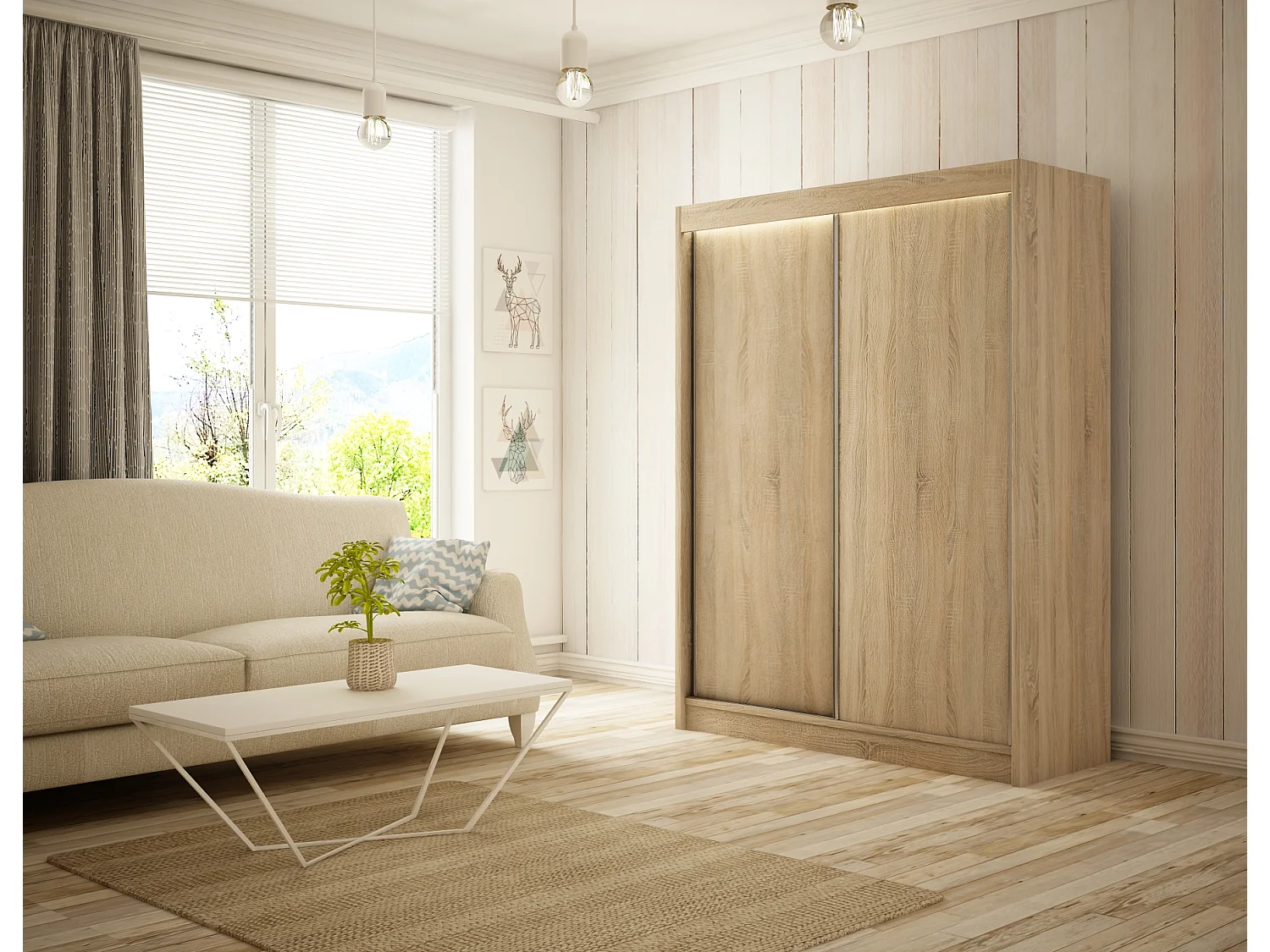 Armoire coulissante ARTON Chêne Sonoma150 cm – armoire moderne pour chambre et dressing