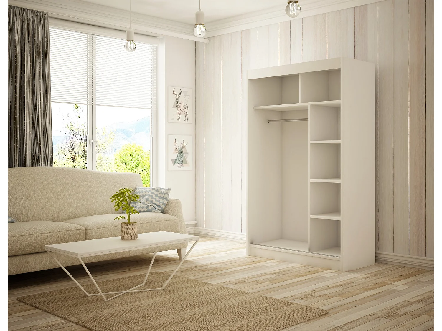 Armoire coulissante ARTON 120 cm noire avec lamelles – design moderne et fonctionnalité