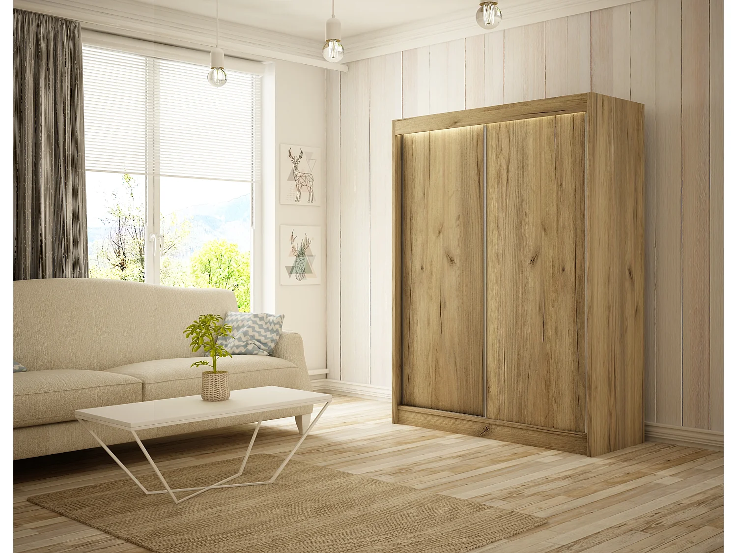 Armoire coulissante ARTON Chêne Craft 150 cm – armoire moderne pour chambre et dressing