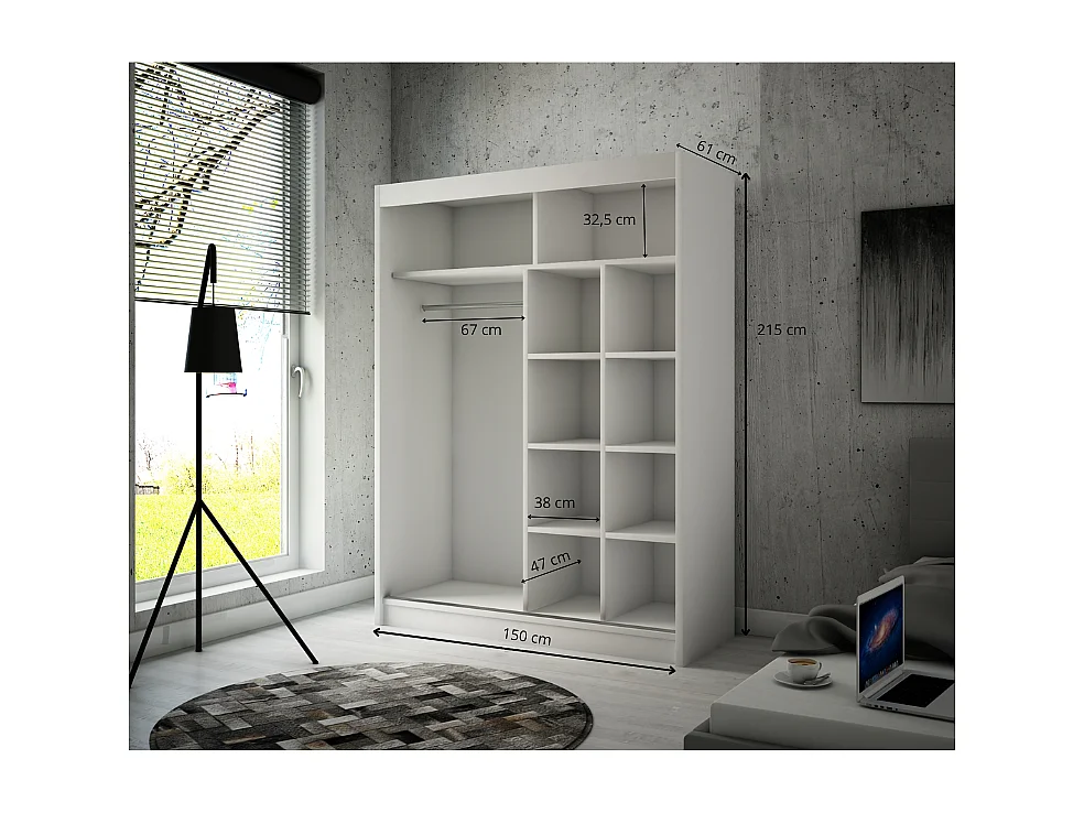 Armoire coulissante ARTON Chêne Craft 150 cm – armoire moderne pour chambre et dressing