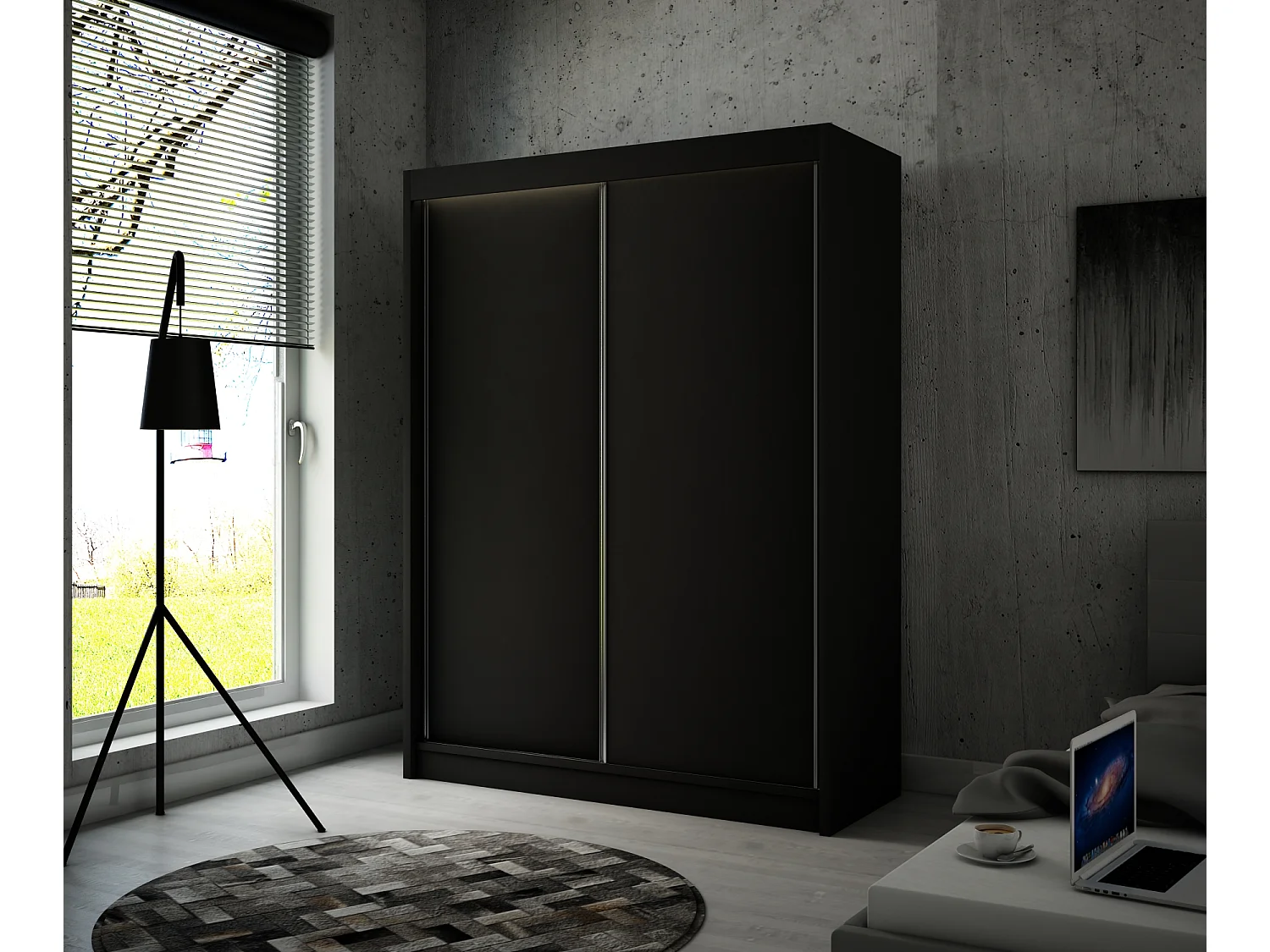 Armoire coulissante ARTON Noir 120 cm – armoire moderne pour chambre et dressing