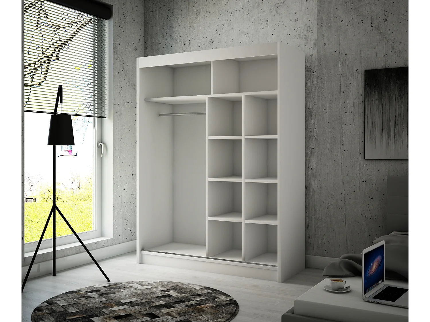 Schuifdeurkast ARTON 150 cm zwart met lamellen – modern design en functionaliteit
