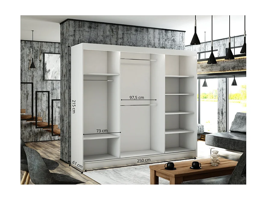Armoire coulissante ARTON Noir 250 cm – armoire moderne pour chambre et dressing