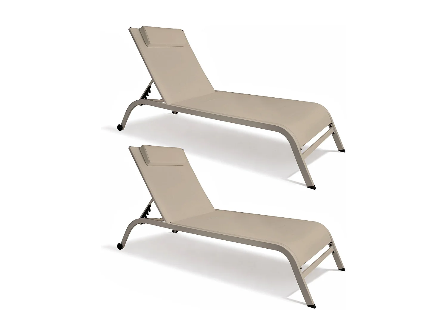 Now's Home - Lot 2 Chaises Longue En Acier Et Textilène Taupe Napoli