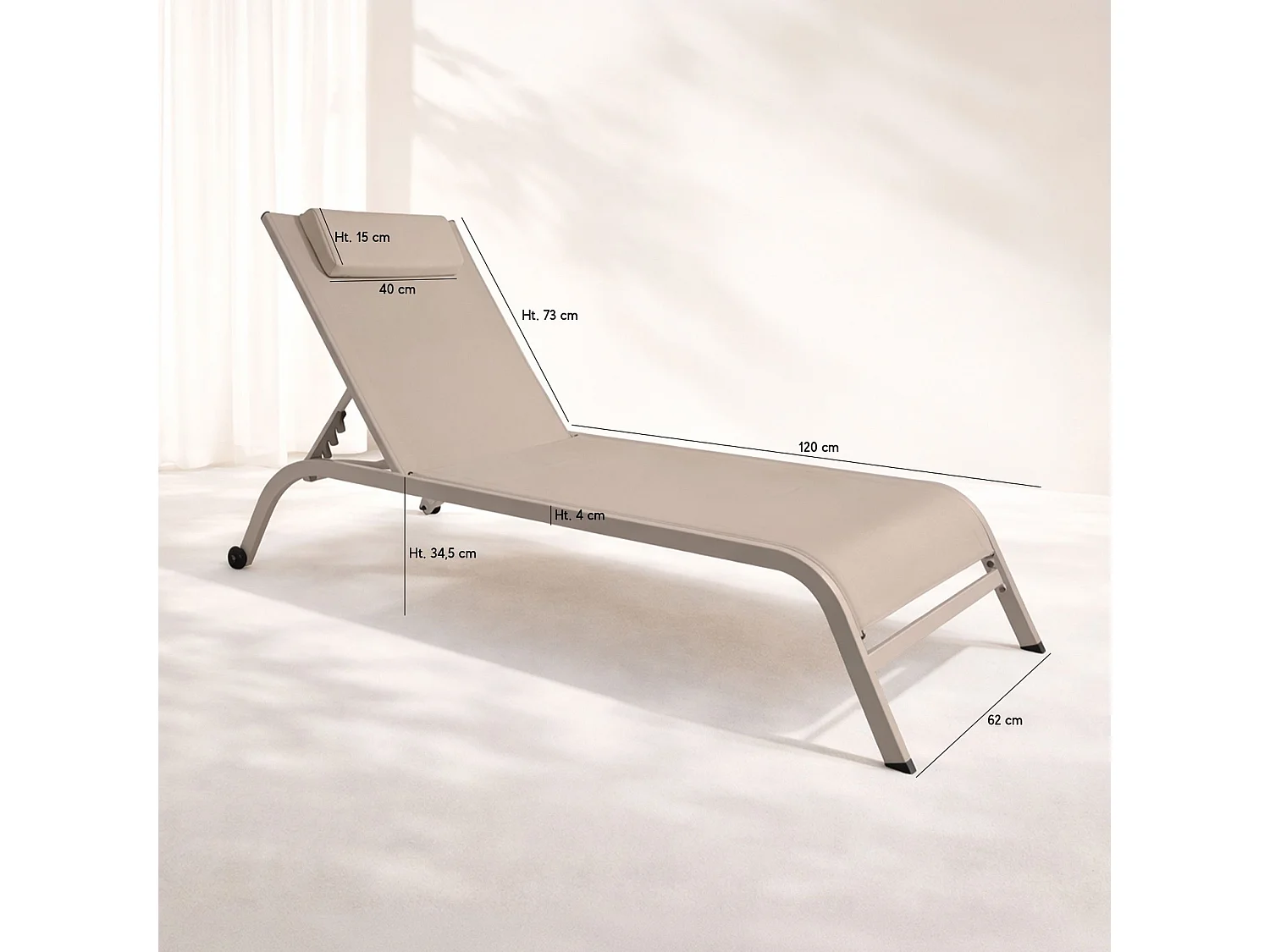 Now's Home - Lot 2 Chaises Longue En Acier Et Textilène Taupe Napoli