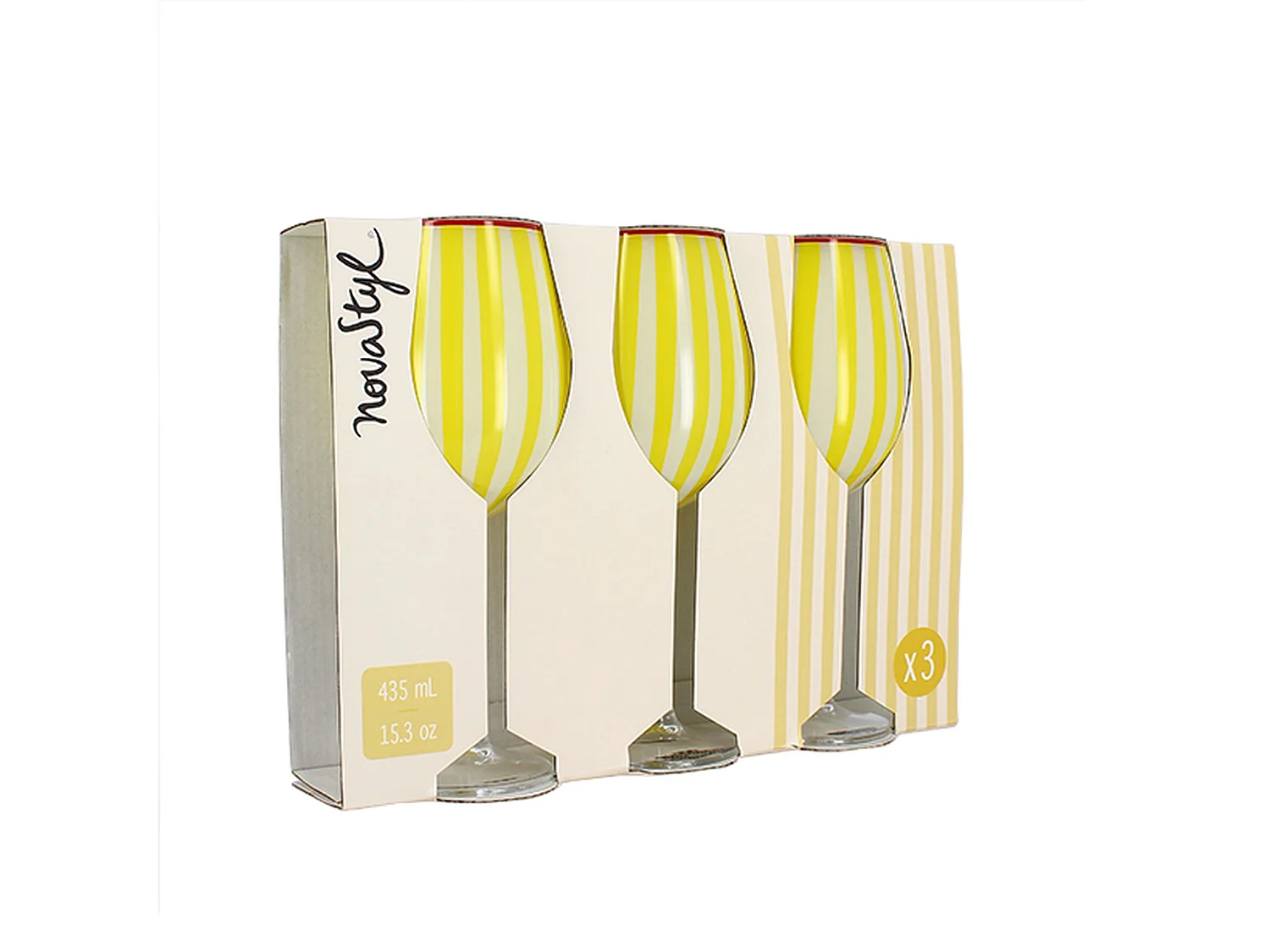 Novastyl - Lot De 3 Verres à Pied 43.5cl En Verre Jaune Circus