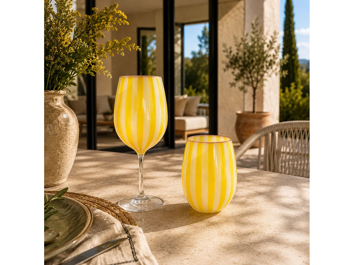 Novastyl - Lot De 3 Verres à Pied 43.5cl En Verre Jaune Circus