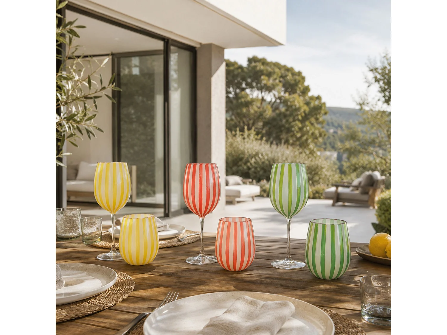 Novastyl - Lot De 3 Verres à Pied 43.5cl En Verre Jaune Circus