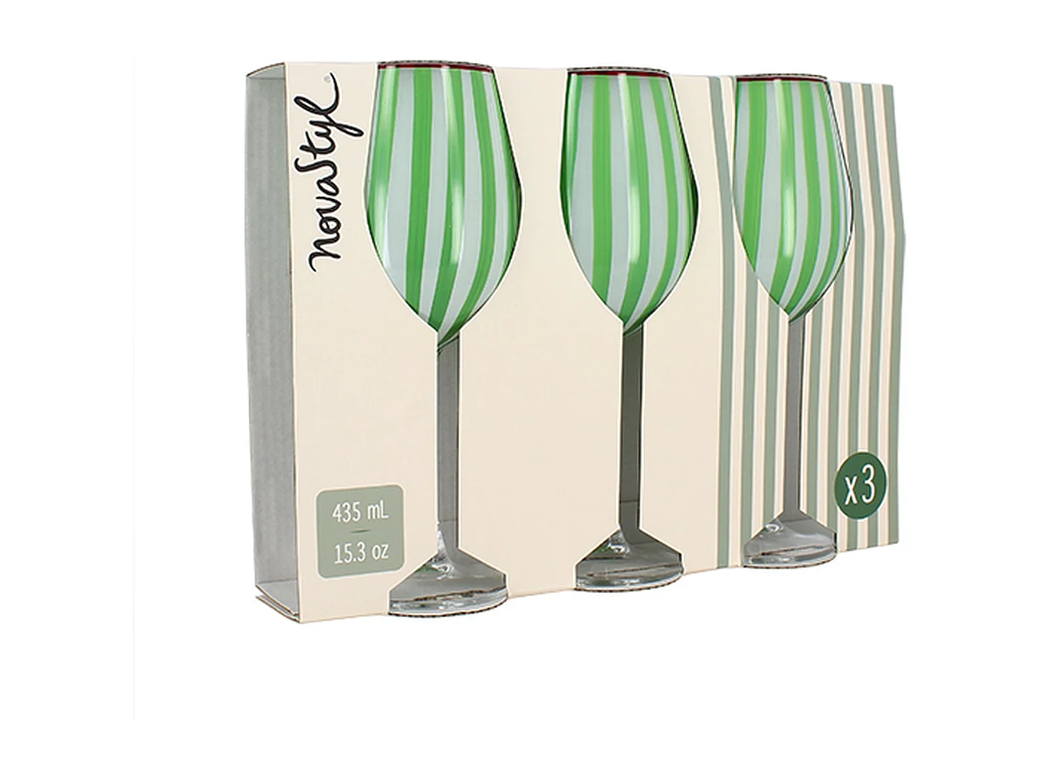 Novastyl - Lot De 3 Verres à Pied 43.5cl En Verre Vert Circus