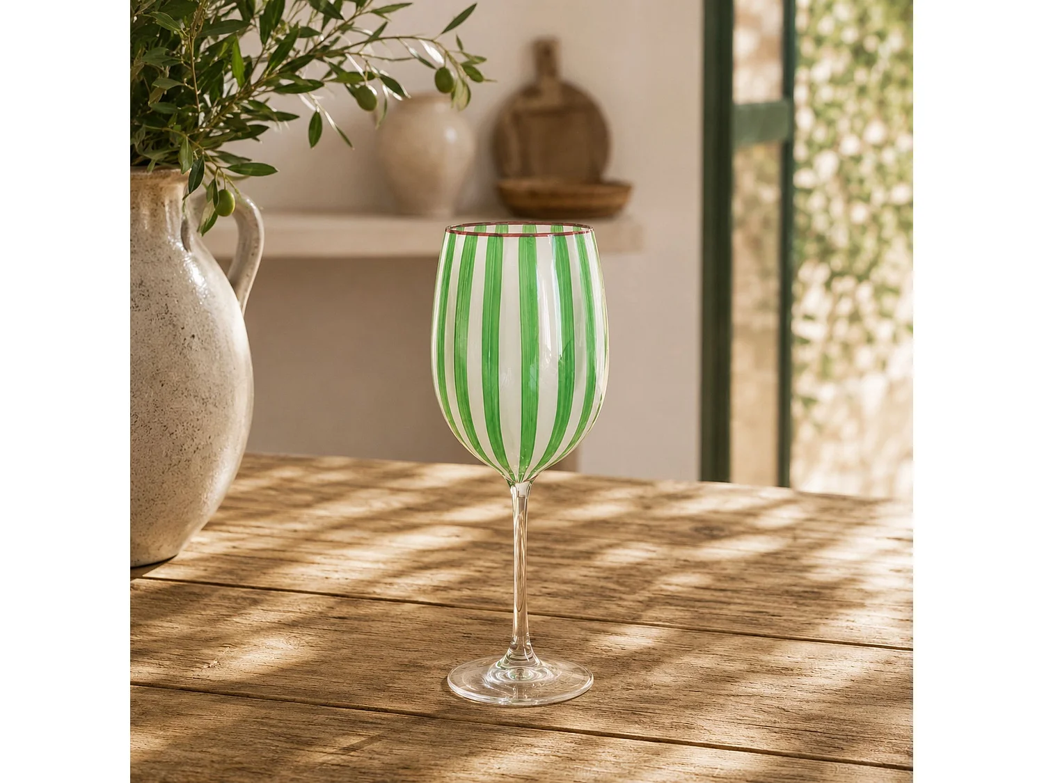 Novastyl - Lot De 3 Verres à Pied 43.5cl En Verre Vert Circus