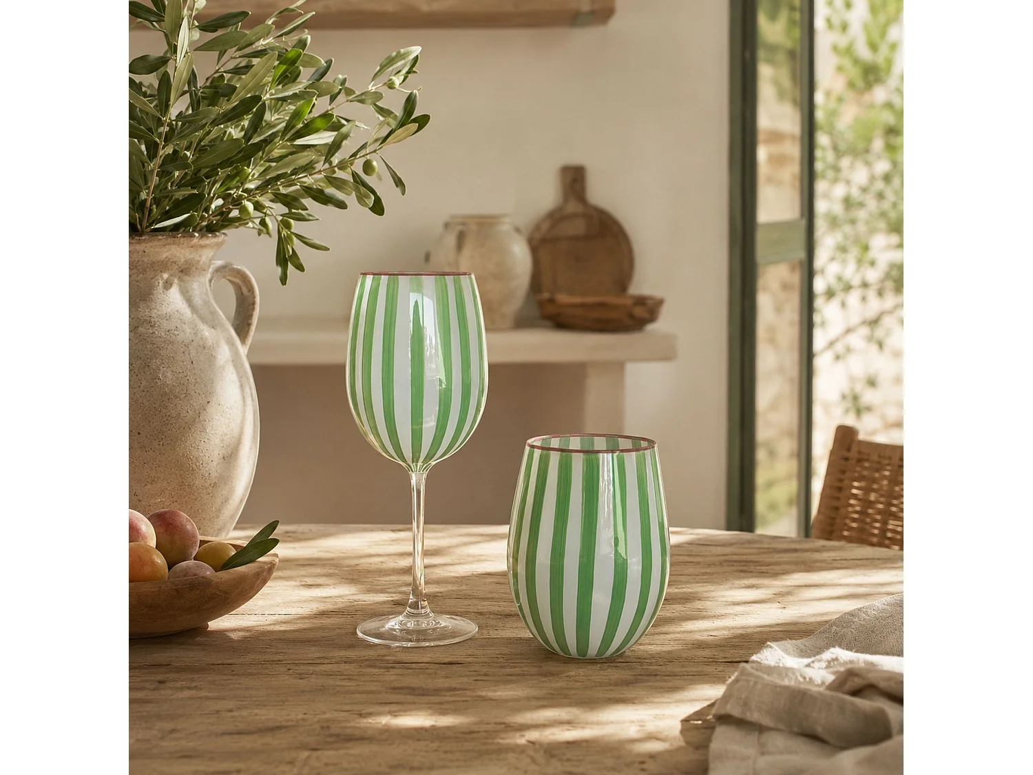Novastyl - Lot De 3 Verres à Pied 43.5cl En Verre Vert Circus