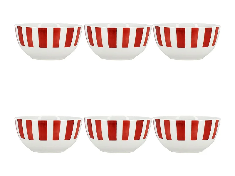 Novastyl - Lot 6 Bols Cocorico 45cl En Porcelaine Rouge Et Blanc