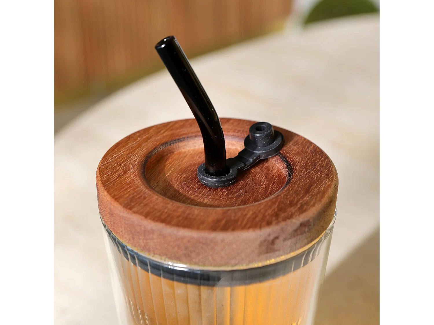 Ogo Living - Gobelet Fusion 50cl En Verre Borosilicate Avec Paille Et Couvercle En Bois