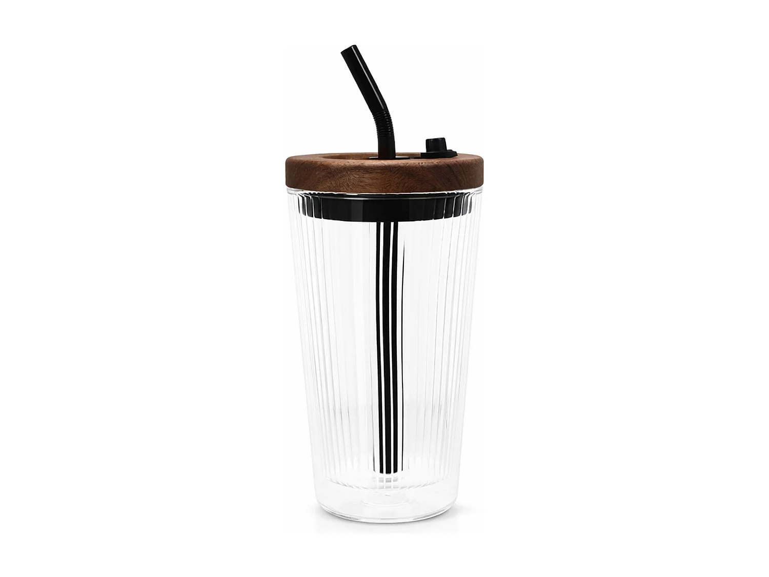 Ogo Living - Gobelet Fusion 50cl En Verre Borosilicate Avec Paille Et Couvercle En Bois