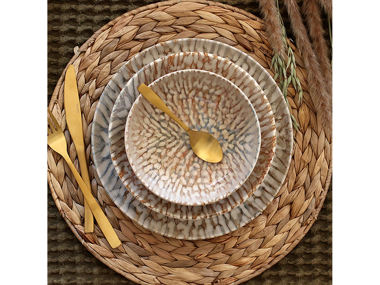 Novastyl - Lot 6 Coupelles Ambre 600ml En Gres Marron Et Beige