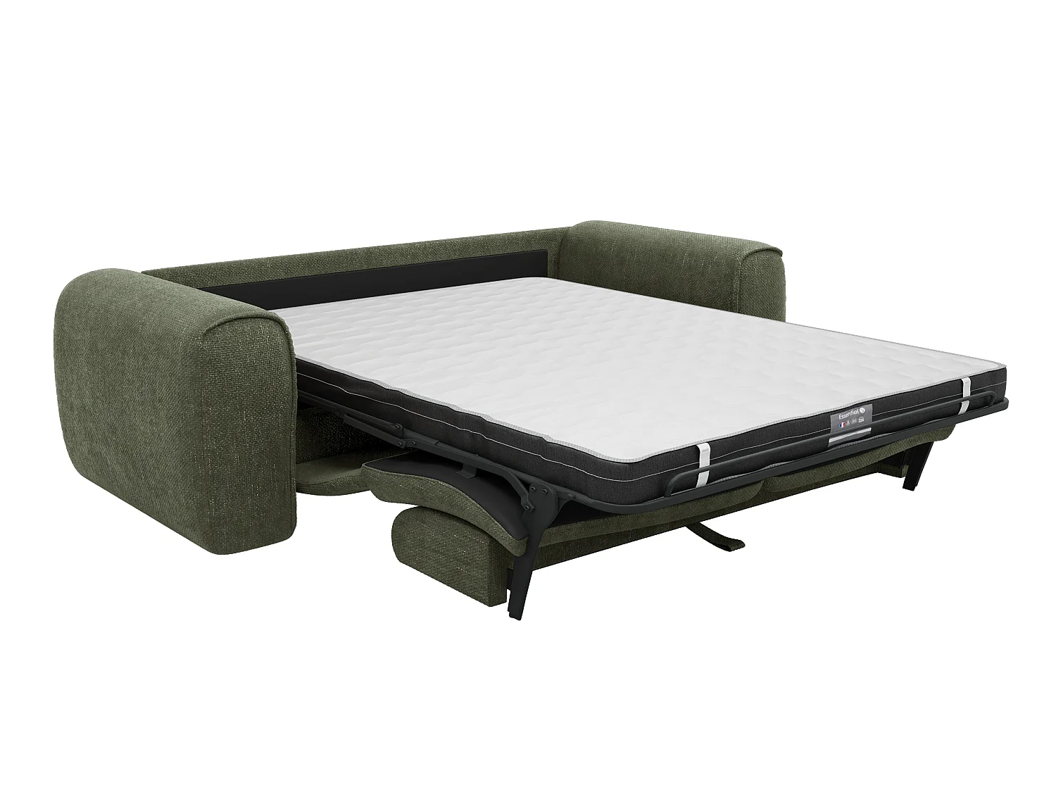 Canapé 3 places convertible express en tissu texturé vert kaki - Matelas 16 cm mémoire de forme POGNIA