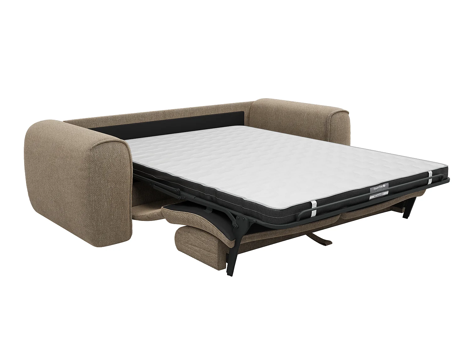 Canapé 3 places convertible express en tissu texturé taupe - Matelas 13 cm mémoire de forme POGNIA