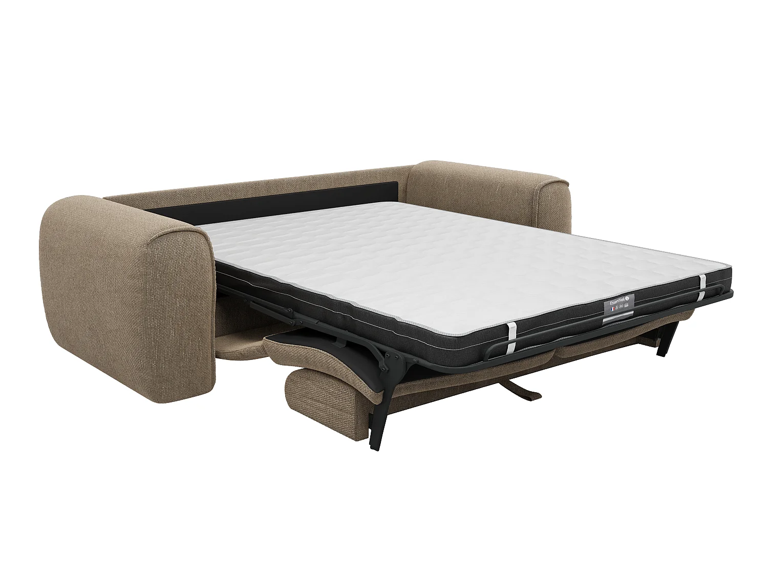 Canapé 3 places convertible express en tissu texturé taupe - Matelas 16 cm mémoire de forme POGNIA
