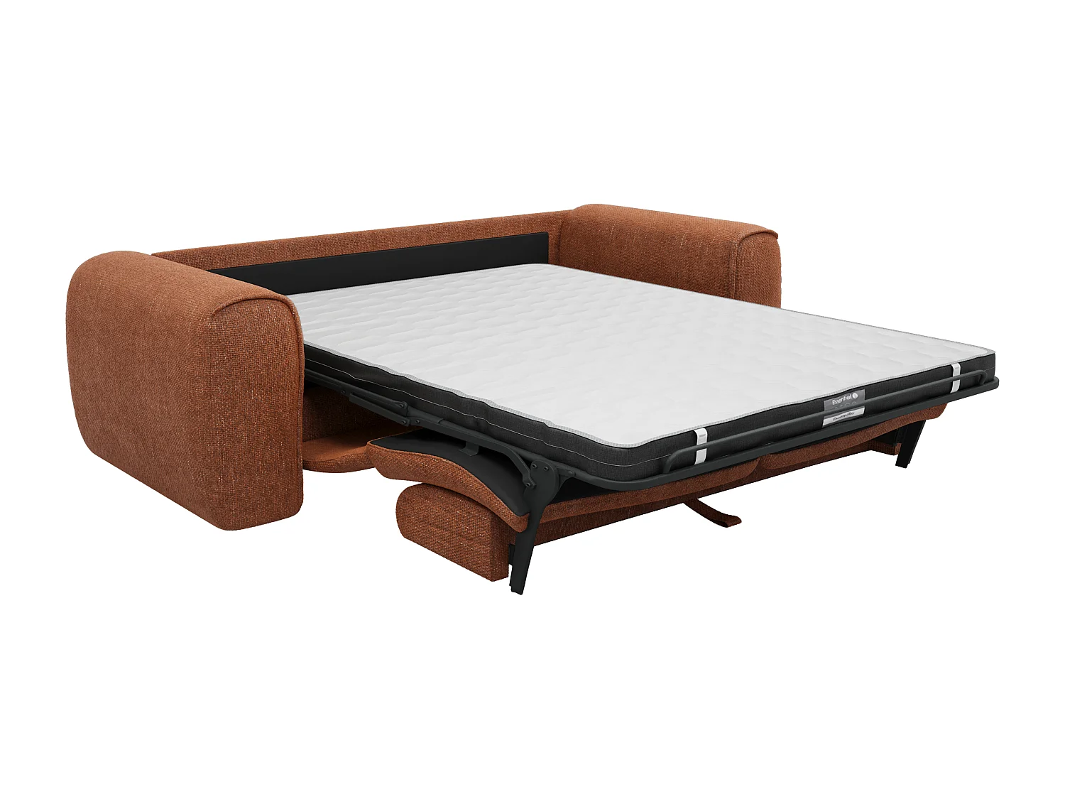 Canapé 3 places convertible express en tissu texturé terracotta - Matelas 13 cm mémoire de forme POGNIA