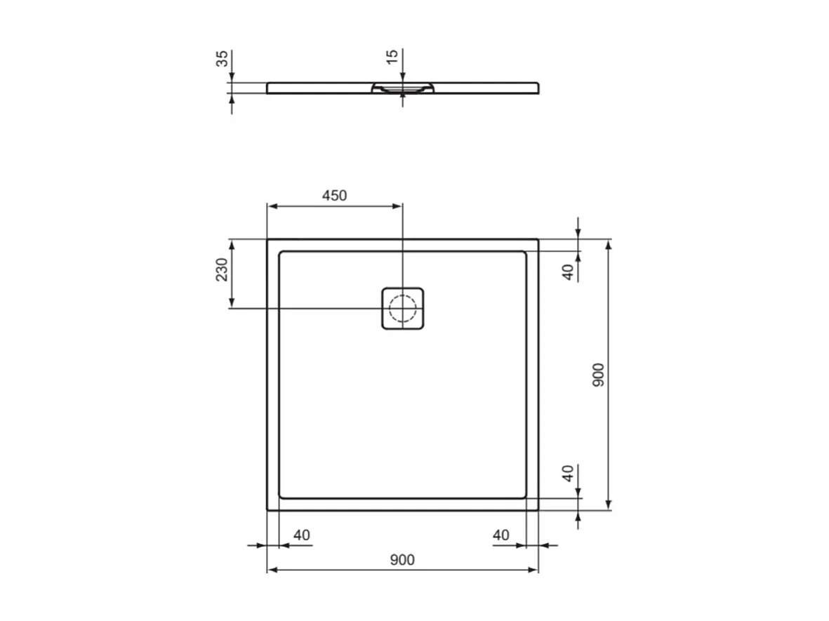 Receveur de douche antidérapant IDEAL STANDARD Ultra Flat Evo recoupable avec bonde longueur 90 x 90