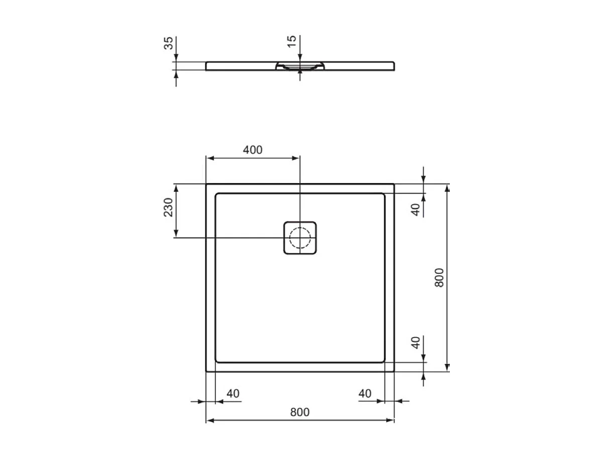 Receveur de douche antidérapant IDEAL STANDARD Ultra Flat Evo recoupable avec bonde longueur 80 x 80