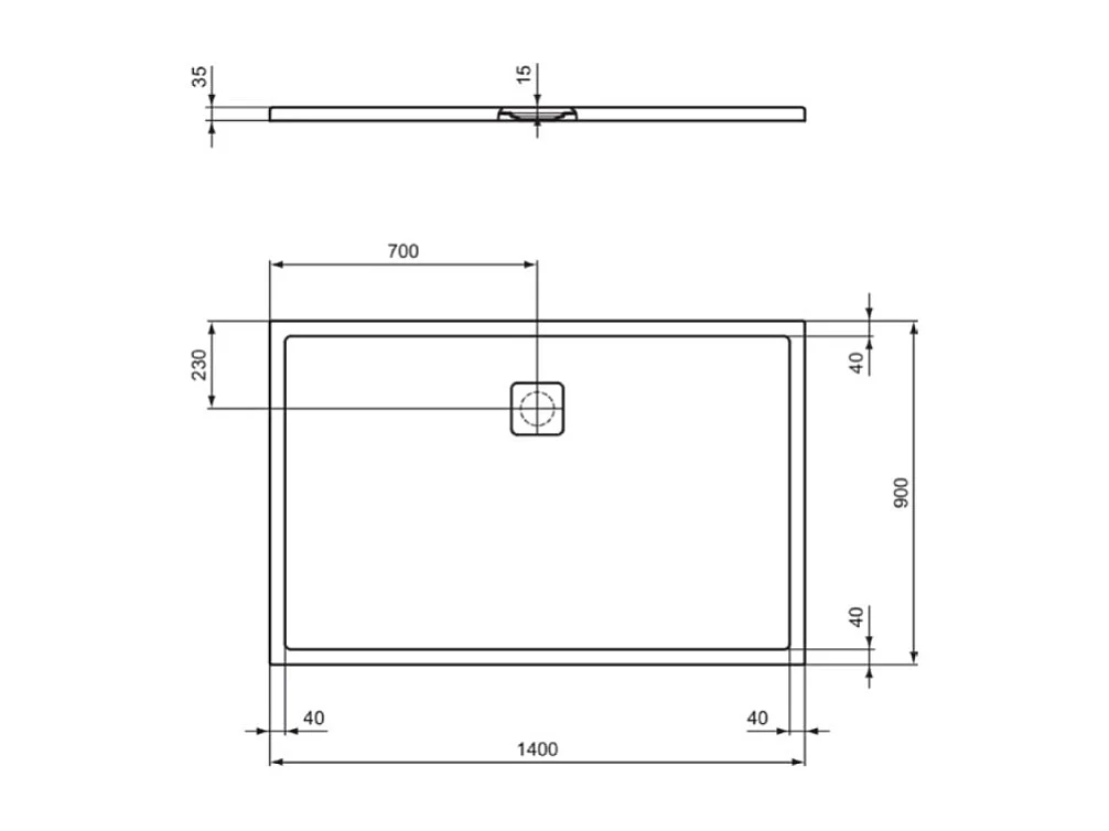Receveur de douche antidérapant IDEAL STANDARD Ultra Flat Evo recoupable avec bonde longueur 140 x 90