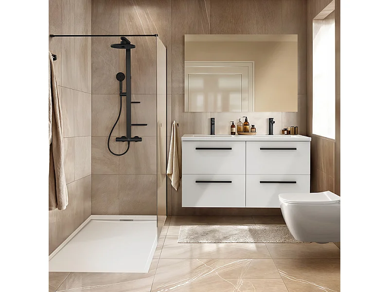 Receveur de douche antidérapant IDEAL STANDARD Ultra Flat S I.Life recoupable avec bonde largeur 140 x 90