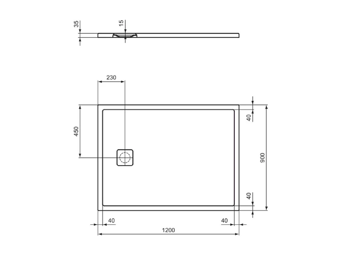 Receveur de douche antidérapant IDEAL STANDARD Ultra Flat Evo recoupable avec bonde largeur 120 x 90