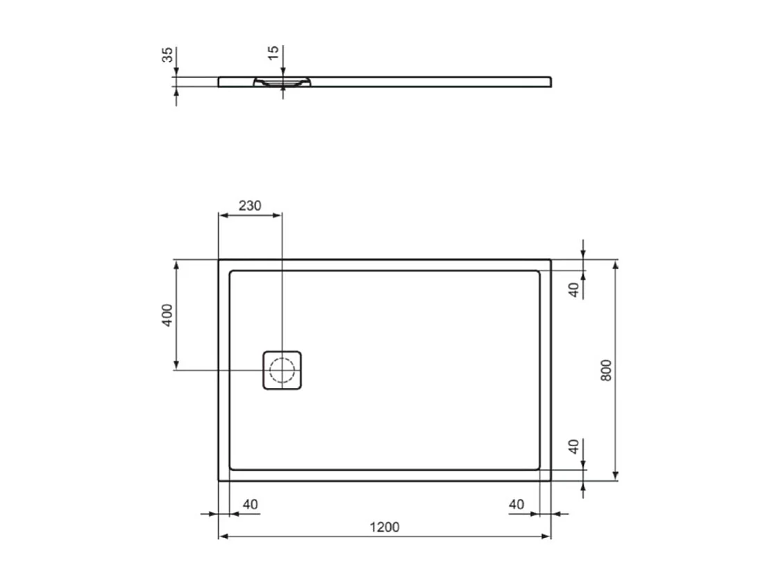 Receveur de douche antidérapant IDEAL STANDARD Ultra Flat Evo recoupable avec bonde largeur 120 x 80