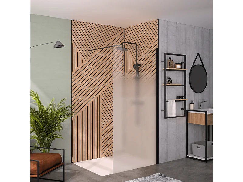 Paroi de douche KINEDO Solo 6+ sérigraphie Cosmos XL 140cm profilé Noir mat