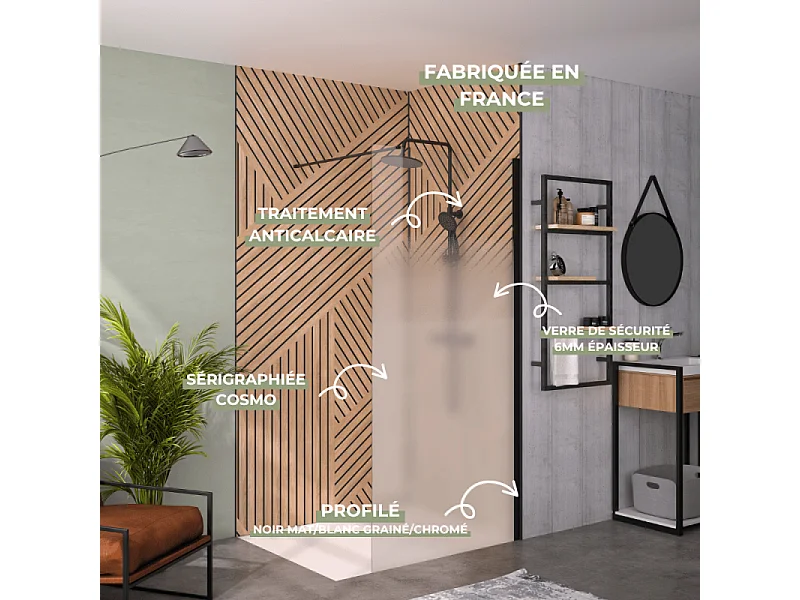 Paroi de douche KINEDO Solo 6+ sérigraphie Cosmos XL 80cm profilé Chromé