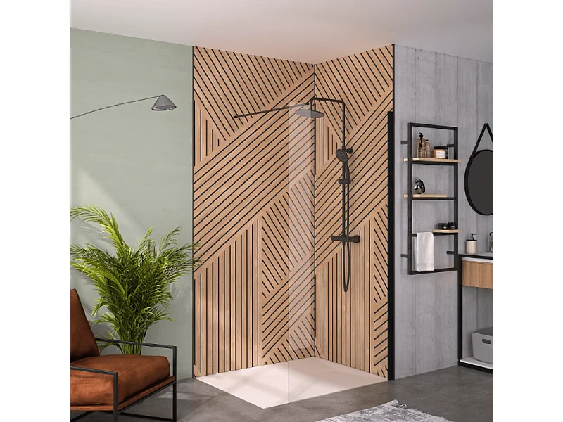 Paroi de douche transparent KINEDO Solo 6+ 80cm profilé Noir mat