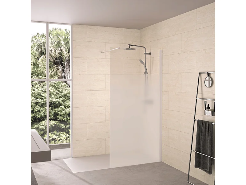 Paroi de douche KINEDO Solo 6+ sérigraphie Cosmos XL 90cm profilé Blanc grainé
