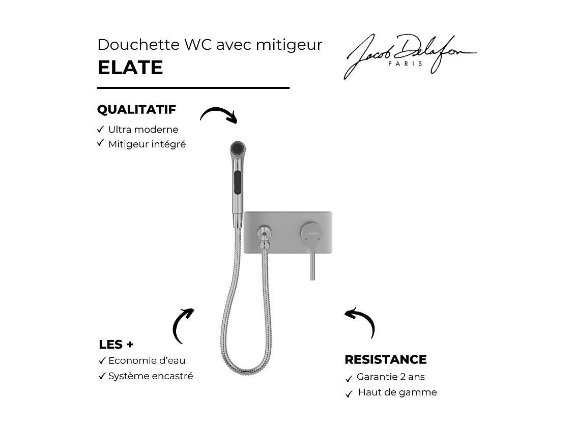 Douchette WC avec mitigeur encastré JACOB DELAFON Elate + corps encastré