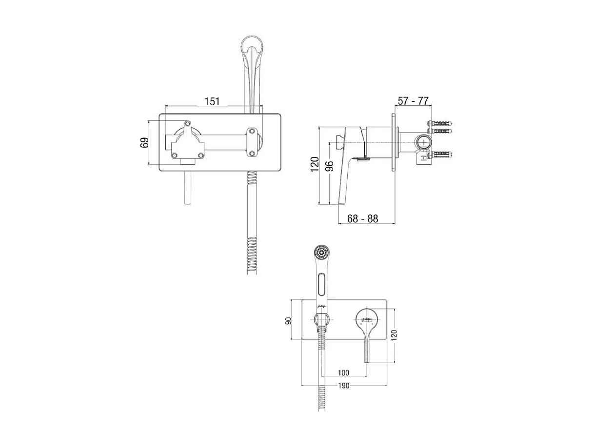 Douchette WC avec mitigeur encastré JACOB DELAFON Elate + corps encastré