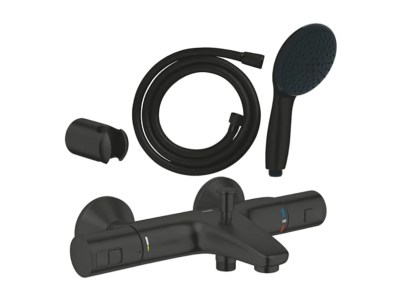 Pack mitigeur thermostatique bain douche GROHE Precision Start noir mat + Douchette 2 jets Vitalio Start 110 avec flexible et douchette