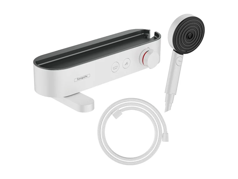 Pack mitigeur bain douche thermostatique HANSGROHE ShowerTablet Select + Flexible Designflex + Pommeau de douche Pulsify Select 3 jets Blanc mat