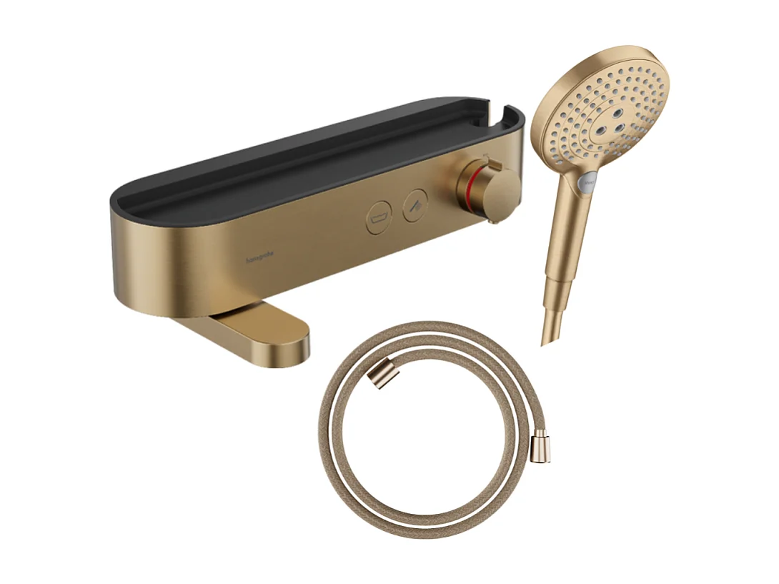 Pack mitigeur bain douche thermostatique HANSGROHE ShowerTablet Select + Flexible Designflex + Pommeau de douche Raindance 3 jets Bronze brossé