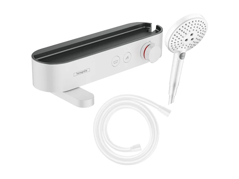Pack mitigeur bain douche thermostatique HANSGROHE ShowerTablet Select + Flexible Isiflex + Pommeau de douche Raindance 3 jets Blanc mat
