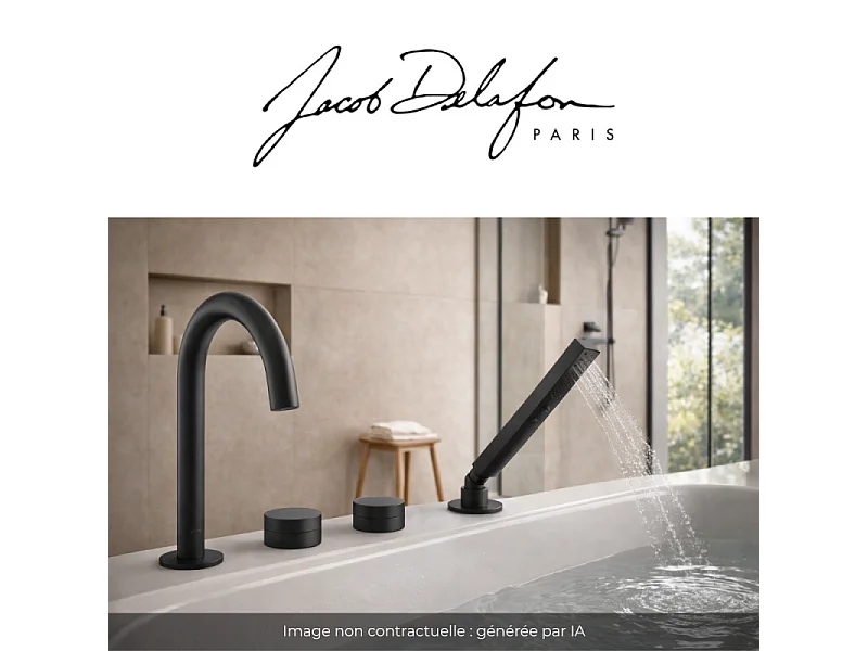 Mitigeur baignoire mécanique sur gorge JACOB DELAFON Grands Boulevards noir mat + pommeau de douche 2 jets + corps encastré