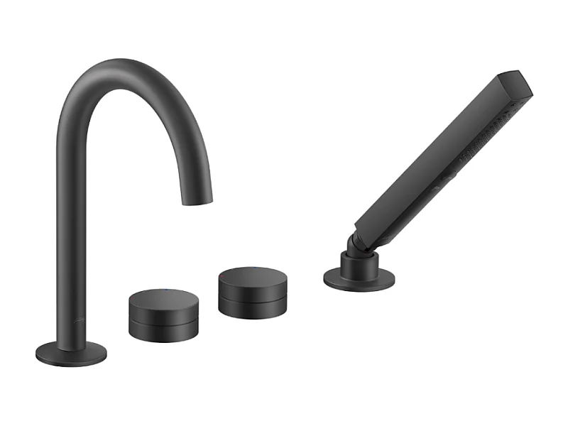 Mitigeur baignoire mécanique sur gorge JACOB DELAFON Grands Boulevards noir mat + pommeau de douche 2 jets + corps encastré