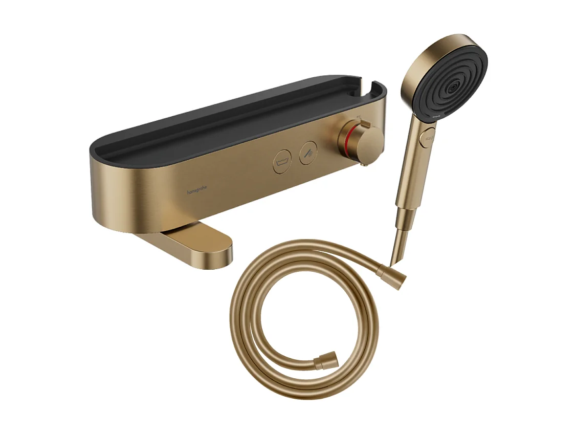 Pack mitigeur bain douche thermostatique HANSGROHE ShowerTablet Select + Flexible Isiflex + Pommeau de douche Pulsify Select 3 jets Bronze brossé
