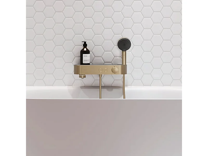 Pack mitigeur bain douche thermostatique HANSGROHE ShowerTablet Select + Flexible Isiflex + Pommeau de douche Pulsify Select 3 jets Bronze brossé