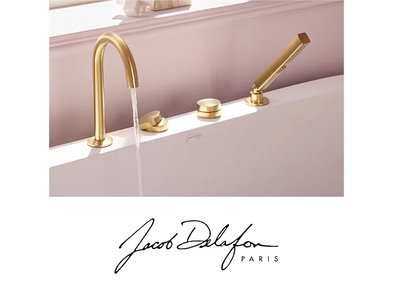 Mitigeur baignoire mécanique sur gorge JACOB DELAFON Grands Boulevards laiton brossé + pommeau de douche 2 jets + corps encastré