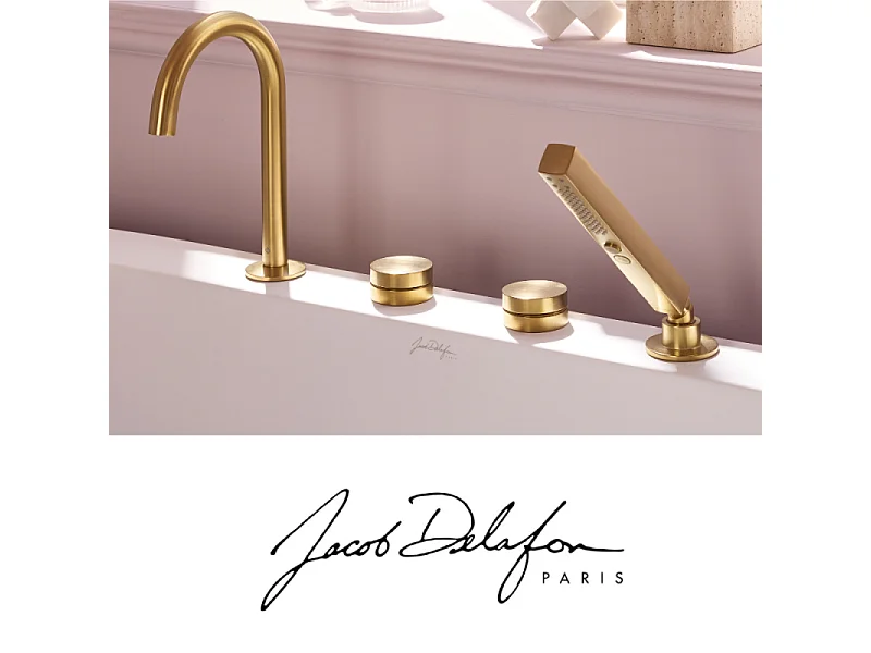 Mitigeur baignoire mécanique sur gorge JACOB DELAFON Grands Boulevards laiton brossé + pommeau de douche 2 jets + corps encastré